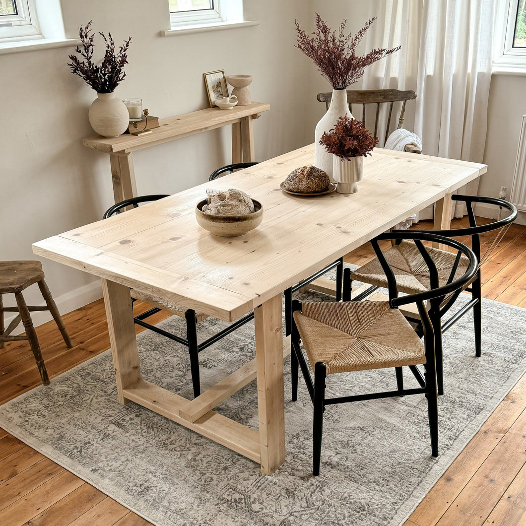 The Haven Dining Table from Shabby Bear Cottage, handmade from rustic reclaimed wood with a farmhouse design